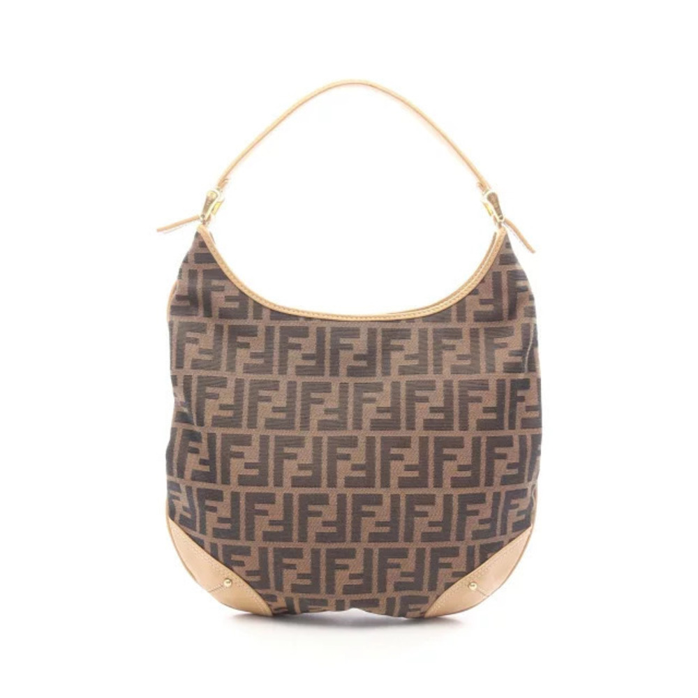 Fendi Zucca Shoulder Bag Canvas Leather Brown Black Beige Cream